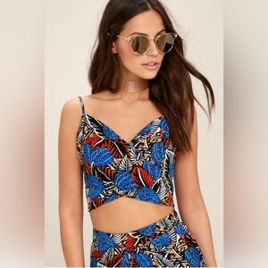 urban jungle blue print two-piece jumpsuit
